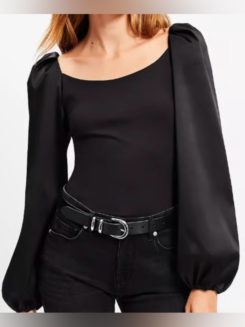 LOFT Black Blouse with Satin Sleeves — Modern Style, Size S